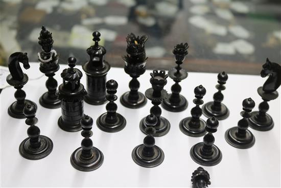 A Continental ebony and ivory chess set